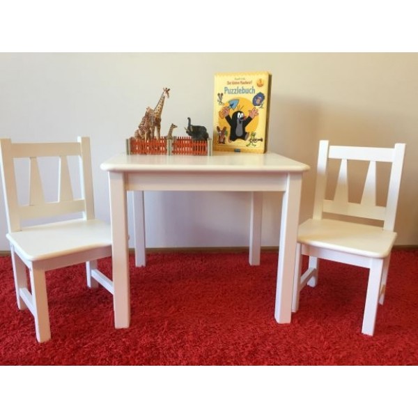 Kindersitzgruppe-1x-Kindertisch-2x-Kinderstuhl-Massivholz Weiß