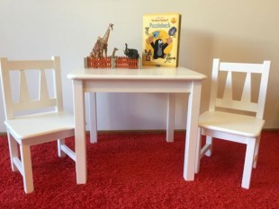 Kindersitzgruppe-1x-Kindertisch-2x-Kinderstuhl-Massivholz Weiß